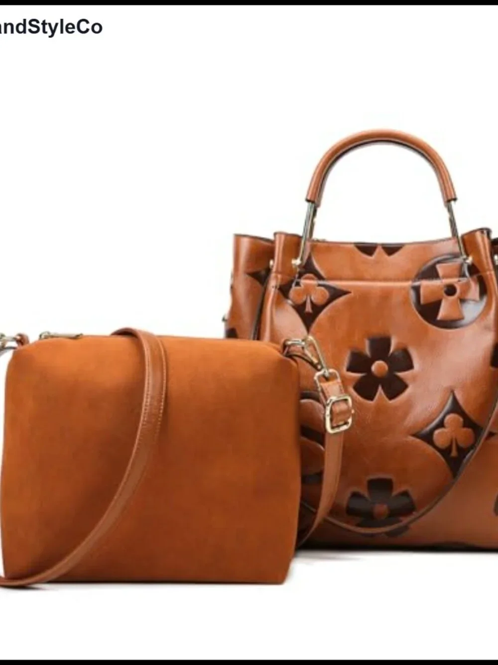 Embossed Faux Leather Floral Top Handle Handbag Set_3